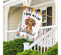 Drapeau De Jardin Jardin Signe Supérieure Drapeau De Décoration Décoration Pour Balcon Maison Teckel Avec Des Lunettes De Soleil Arc-En-Ciel Lgbt, Teckel, J'Aime Mon Gay S