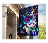 Drapeau De Jardin Jardin Signe Supérieure Drapeau De Décoration Décoration Pour Patio Pelouse Art Réaliste D'Un Terrier Avec Motif De Fleurs Et De Papillons, Doux Foyer M