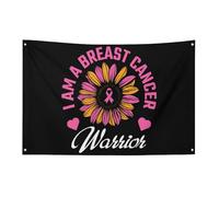 Drapeau de jardin « Je suis une guerrière contre le cancer du sein » avec ruban rose tournesol, 91 x 152 cm, avec 4 trous, décoration intérieure et extérieure pour la maison