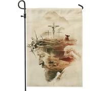 Drapeau de jardin Jésus Christ couronne d'épines, décoration chrétienne de Pâques beige avec agneaux, religieuse double face pour fête de cour extérieure, décoration de pelouse 30,5 x 45,7 cm