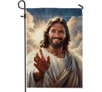Drapeau de jardin Jésus Christ, décoration religieuse de printemps blanc, décoration spirituelle extérieure, drapeau de cour double face pour la saison des vacances, 30,5 x 45,7 cm