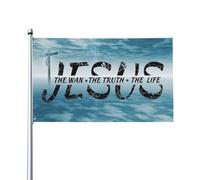 Drapeau de jardin « Jésus, le chemin, la vérité, la vie » noir, bannière décorative amusante pour dortoir universitaire, caverne d'homme, hayons et fêtes - 90 x 150 cm