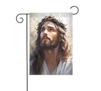 Drapeau de jardin Jésus portant une couronne d'épines 12x18 vertical double face décorations extérieures de vacances de ferme