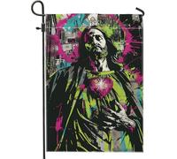 Drapeau de jardin Jésus Sacred Heart - Graffiti néon - Décoration d'intérieur de Pâques - Double face - Décoration de pelouse - 30,5 x 45,7 cm