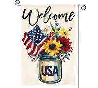 Drapeau De Jardin Journée Commémorative Patriotique Du 4 Juillet Fleur Usa Amérique Bienvenue Pride Flag Premium Garden Flag Amusante Drapeaus Décoratif Pour Patio Pavillon Pelouse 30X45Cm