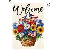 Drapeau De Jardin Journée Patriotique Des Fleurs Du 4 Juillet Journée Commémorative Des États-Unis Amérique Bienvenue Pride Flag Drapeaus Décoratif Amusante Garden Flag Pour Patio 30X45Cm