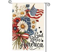 Drapeau De Jardin Journée Patriotique Du Souvenir Des Fleurs Du 4 Juillet. Que Dieu Bénisse L'Amérique. Drapeau De Bienvenue Couleurs Vives Pride Flag Antifouling Garden Flag Pour Patio 30X45Cm