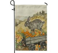 Drapeau De Jardin Joyeuses Pâques Lapin Carotte Fleur Beige Garden Flag Couleurs Vives Drapeaus Décoratif Amusante Drapeau De Bienvenue Pour Patio Pavillon Pelouse 30X45Cm