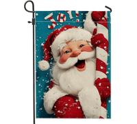 Drapeau de jardin Joyful Santa Claus - Bannière de décoration de Noël rouge et blanche - Double face en toile de jute - Décoration de pelouse - 30,5 x 45,7 cm
