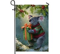 Drapeau de jardin koala, cadeau fantaisie de Noël, houx, vert, double face, en toile de jute, drapeaux décoratifs pour extérieur, pelouse, porche, terrasse, entrée, 30,5 x 45,7 cm
