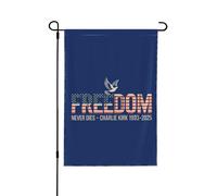 Drapeau de jardin « La liberté ne meurt jamais » Charlie Kirk 1993-2025 Drapeaux de jardin amusants 12 x 18 Drapeau de
