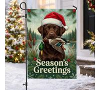 Drapeau de jardin Labrador chocolat Citation de Noël Retriever 30,5 x 45,7 | Canard colvert, drapeau de cour, branches de pin, paysage d'hiver, baies de houx, cadeau pour amoureux des chiens