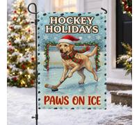 Drapeau de jardin labrador citation de Noël chien hockey 30,5 x 45,7 cm | Thème hockey, drapeau de pelouse, sports d'hiver, portrait d'animal, décoration de cour extérieure, esprit de vacances