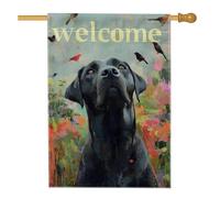 Drapeau de jardin labrador noir pour printemps, été, oiseaux colorés, motif floral, décoration de pelouse pour la maison, fête, 71 x 101,6 cm