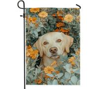 Drapeau de jardin Labrador Retriever, bannière florale jaune pour jardin, décoration extérieure double face pour printemps, été, pelouse, amoureux des animaux, design coloré vif, 30,5 x 45,7 cm
