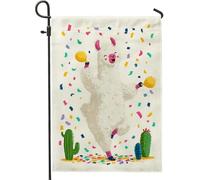 Drapeau de jardin lama amusant, confettis colorés crème, bannière double face en toile de jute pour fête d'été, décoration de pelouse, 30,5 x 45,7 cm