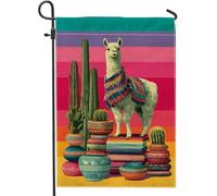 Drapeau de jardin lama coloré, décoration sud-ouest vibrante pour le printemps et l'été, bannière double face en toile de jute pour décoration de pelouse extérieure, 30,5 x 45,7 cm