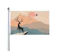 Drapeau De Jardin Landscape Painting Deer Precipice Setting Sun Drapeaus Décoratif Antifouling Pride Flag Couleur Vive Drapeau De Bienvenue Pour Cour Patio Pavillon 152X90CM