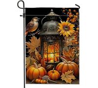 Drapeau de jardin lanterne d'automne, bannière de décoration extérieure citrouille noire, tournesol, bannière double face en toile de jute, drapeau de cour, décoration de fête d'Action de grâce, 30,5