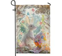 Drapeau de jardin lapin de Pâques, drapeau décoratif floral coloré pastel, décoration de pelouse extérieure, drapeau de cour en tissu double face, 30,5 x 45,7 cm