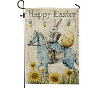 Drapeau de jardin lapin de Pâques, lapin bleu, cheval, printemps, décoration extérieure, toile de jute double face, décoration de pelouse de vacances, 30,5 x 45,7 cm