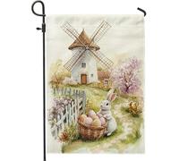 Drapeau de jardin lapin de Pâques, lapin de couleur pastel avec œufs, décoration d'intérieur, drapeau double face en toile de jute pour décoration de pelouse extérieure, 30,5 x 45,7 cm