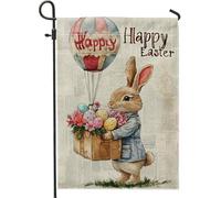 Drapeau De Jardin Lapin De Pâques Montgolfière Fleur Printemps Drapeau De Bienvenue Amusante Pride Flag Couleurs Vives Drapeaus Décoratif Pour Patio Pavillon Pelouse 30X45Cm