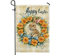 Drapeau de jardin lapin de Pâques, pensée orange, décoration d'intérieur, drapeau double face en toile de jute, décoration extérieure, 30,5 x 45,7 cm