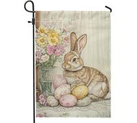 Drapeau de jardin lapin de Pâques, œufs de couleur pastel, décoration florale, drapeau de cour en tissu double face pour décoration de pelouse de vacances en plein air, 30,5 x 45,7 cm