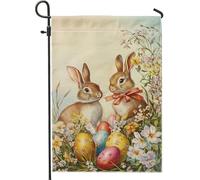Drapeau de jardin lapin de Pâques, œufs et fleurs de couleur pastel, décoration extérieure, drapeau double face en toile de jute pour décoration de pelouse de vacances, 30,5 x 45,7 cm