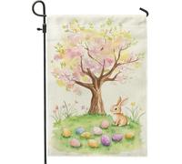 Drapeau de jardin lapin de printemps de Pâques, œufs de couleur pastel, décoration de la maison, drapeaux de jardin, drapeau de cour en tissu double face, décoration de pelouse de vacances, 30,5 x