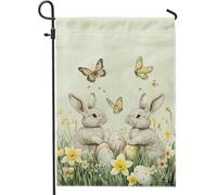 Drapeau de jardin lapin de printemps de Pâques, œufs floraux verts, papillons, décoration de cour, toile de jute double face, décoration de pelouse extérieure, décoration saisonnière de la maison