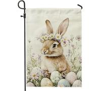 Drapeau de jardin lapin de printemps, joli drapeau de jardin décoratif pour Pâques et printemps, œufs colorés, décoration extérieure florale 30,5 x 45,7 cm