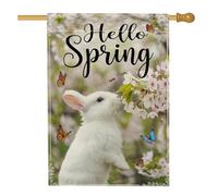 Drapeau De Jardin Lapin Printemps Nature Papillon Fleurs Drapeaux Résistants Aux Intempéries Résistant À La Décoloration Bannière Extérieure Pour Manif Fête Célébration 70X102Cm