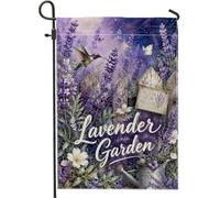 Drapeau de jardin lavande rustique, colibri, arrosoir en toile de jute violette, double face, petit drapeau de cour pour extérieur, porche, pelouse, terrasse, 30,5 x 45,7 cm