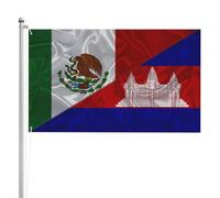 Drapeau De Jardin Le Triangle Cambodgien Entre Le Mexique Et Le Cambodge Drapeaux Décoratifs D'Extérieur Léger Bannière Décorative 100% Polyester Bannière De Cour Pour Patio Procession 90X150Cm