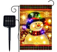 Drapeau de jardin LED de Noël, drapeau solaire double face 12x18 pouces | Conception de bonhomme de neige verticale à 2 couches avec éclairage LED à 8 modes, adaptée aux jardins extérieurs et la d