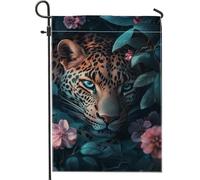 Drapeau de jardin léopard bleu audacieux, drapeaux de jardin d'animaux exotiques, décoration de la maison, toile de jute double face, décoration de pelouse extérieure, 12 x 18 pouces
