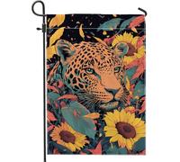 Drapeau de jardin léopard d'automne, décorations florales d'animaux oranges, décoration naturelle double face pour la maison, la pelouse extérieure, décoration de cour d'automne 30,5 x 45,7 cm