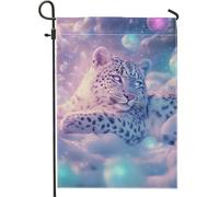 Drapeau De Jardin Léopard De Neige D'hiver, Bannière De Décoration De La Maison Animaux Blancs Violet, Drapeau De Polyester Double Face Décoration De Saison Extérieure, 12x18
