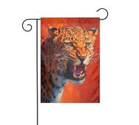 Drapeau de jardin léopard rugissant en colère - 30 x 45 cm - Double face - Pour ferme, vacances, extérieur, décoration extérieure