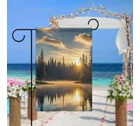 Drapeau de jardin lever du soleil sur le lac pour extérieur, 30,5 x 45,7 cm, drapeau de jardin printanier, drapeau saisonnier double face, panneau de bienvenue durable pour terrasse, pelouse, cour