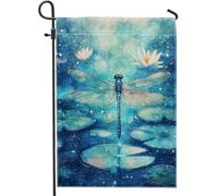 Drapeau de jardin libellule bleue, bannière de décoration extérieure de nénuphar, drapeau de cour naturel pour décoration de pelouse, design double face 30,5 x 45,7 cm