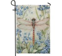 Drapeau de jardin libellule bleue, bannière florale de décoration d'intérieur, décoration extérieure en toile de jute double face, drapeau de pelouse sur le thème de la nature pour les vacances, 30,5