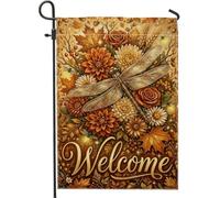 Drapeau de jardin libellule d'automne avec citation de bienvenue 30,5 x 45,7 cm
