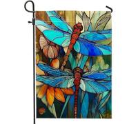 Drapeau de jardin libellule pour printemps et été, bannière florale bleue, double face, en toile de jute, décoration de pelouse extérieure, 30,5 x 45,7 cm