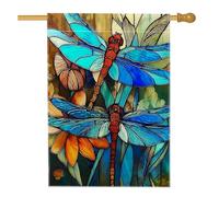 Drapeau de jardin libellule pour printemps et été, bannière florale bleue pour décoration d'intérieur, drapeau double face en toile de jute, décoration de pelouse extérieure, 71 x 101,6 cm