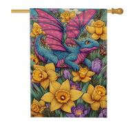 Drapeau de jardin libellule printanière, fleurs de conte de fées colorées, décoration extérieure, bannière double face en toile de jute pour pelouse et fête, 71 x 101,6 cm
