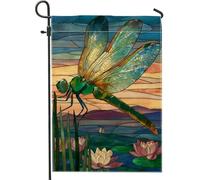 Drapeau de jardin libellule printanière, insecte vert, bannière de décoration d'intérieur, drapeau double face en toile de jute, décoration de pelouse extérieure, 30,5 x 45,7 cm