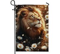 Drapeau de jardin lion majestueux, bannière de décoration d'intérieur marron, drapeau de cour double face pour décoration extérieure d'été, art de la faune sur le thème des pétales, 30,5 x 45,7 cm
